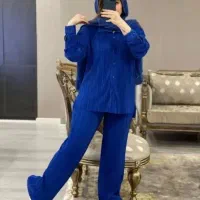 کت شلوار پولکی عید و عبا مشکی و کرم پودر