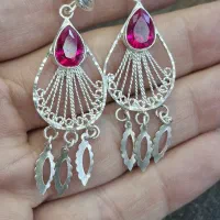 گوشواره نقره با نگین یاقوت