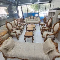 مبل 9نفره کلاسیک با جلومبلی عسلی چوب راش+لاوست