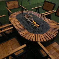 میزصندلی باغی اتشدان۲حالته گازی هیزمی بیضی دور چوب