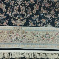 ۴ تخته فرش سرمه‌ای گل ابریشم صورتی ۹ متری در حدنو