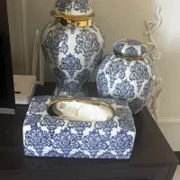 جینجر جا دستمال و سطل قلم ابی مدل داماس