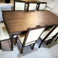 میز ۸ نفره شیک، چوب گردو و چرم طبیعی