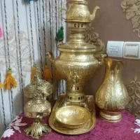 ست سماور برنجی سالم با قندان و شکلات خوری سنگین