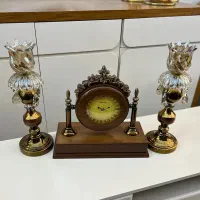 شمعدان جا شمعی جفتی ست ساعت رومیزی چوبی کادویی