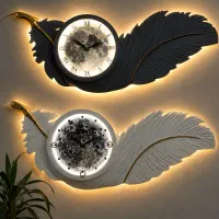 تابلو سه بعدی  پر و ماه ،دیوارکوب  پر   برگ  ساعت