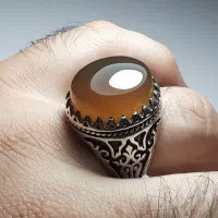 انگشتر نقره 925 جوندار سنگین ۱۷/۵ گرمی عقیق عسلی