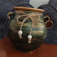 گلدان سفالی پتینه طلایی