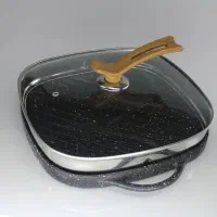 تابه استیک پز چدنی با درب شیشه ای بسیار مرغوب
