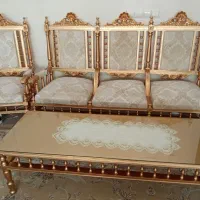 مبل سلطنتی سفید طلایی ۷ نفره  کاملاً چوبی و محکم