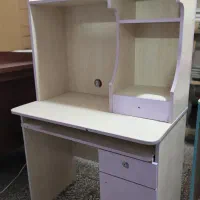 میز تحریر چوبی با قفسه و کشو رنگ بنفش روشن