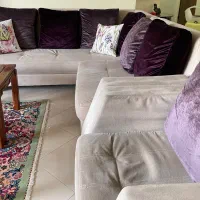 فروش مبل ال ۶ نفره با دو میز چوبی و شیشه ای