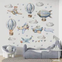 برچسب دیواری اتاق کودک بالن و هواپیما آبی