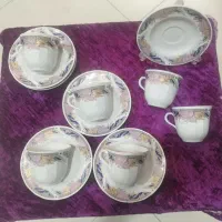شش عدد فنجان نعلبکی خوش رنگ قدیمی