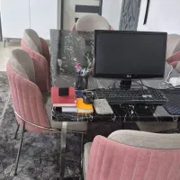 ناهارخوری ۶ نفره مدرن،صفحه طرح سنگ،پایه استیل