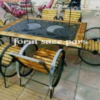 میزو صندلی میز آتشدان باغی دوقلو طرح مستطیل