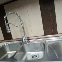 سینک استیل دو لگن بهمراه شیر آب استیل اهرمی