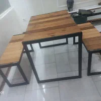 میز نهار خوری ۴ نفره جنس آهن و چوب ضد آب ترمو