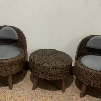 پاف حصیری با صندلی بدون استفاده