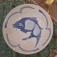 بشقاب گود قلم آبی عتیقه