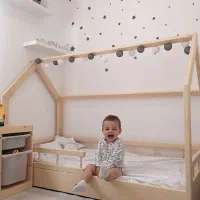 تخت کودک طرح کلبه خانه تختخواب نوجوان چوب کاج روسی