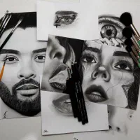 نقاشی چشم و چهره سیاه قلم