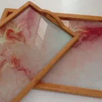 سینی شیشه ای دسته چوبی