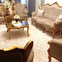 مبل کلاسیک استیل ۷ نفره همراه با جلو مبلس و عسلی