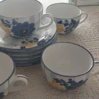 فنجان و نعلبکی گل پنبه ای و یک قوری