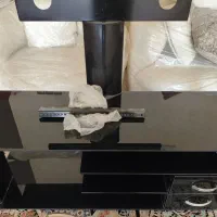 فروش میز تلوزیون شیشه ای با دو کشو