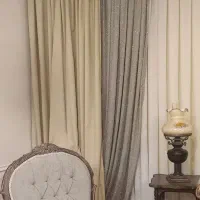 پرده مخمل هازان کرم طلایی و پرده لمه