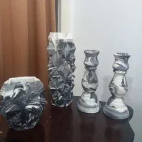 یک جفت شمعدانی و ۲ عدد گلدان سفالی
