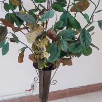 گلدان فلزی با برگهایش