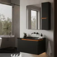 روشویی کابینت رنگ سفید مات و مشکی جیر قید چوب