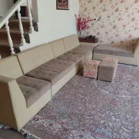 مبل راحتی ال ۸ نفره سالم با ۴ پاف و میز تلفن
