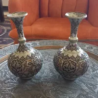 یک جفت گلدان مسی قلمکاری فاخر