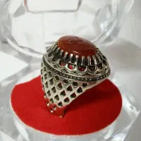 انگشتر رکاب نقره روس نگین عقیق یمنی
