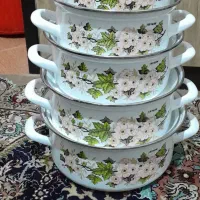 سرویس قابلمه لعابی ۱۰پارچه گلدارلبه استیل