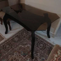میز ناهارخوری چوبی با صفحه شیشه ای