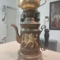 سماور زغالی شکاری قدیمی همراه قوری عتیقه وانتیک