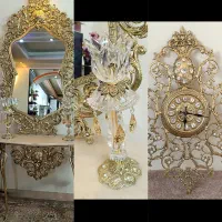 ساعت و آیینه شمعدان برنزی