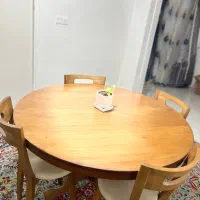 میز ناهارخوری گرد چوبی + ۴ صندلی