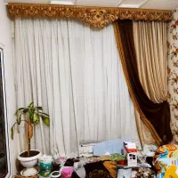 پرده پذیرایی تور شاین بهمراه والان مخمل و قاب پرده
