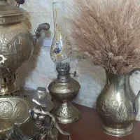 سرویس سماور برنز دوتا چراغ و دوتا فرشتهو یک لوستر
