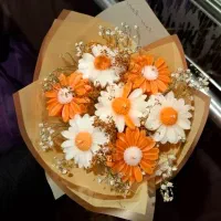 دسته گل شمعی لونورا/بابونه رنگی نارنجی/کادو/گیفت