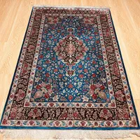 ذرع نیم تمام ابریشم قم رنگ زمینه ابی