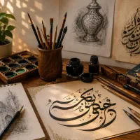 کلاس طراحی استاداکبری  و خوشنویسی استادفلاح