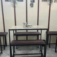 میز و‌ نیمکت آهنی با صفحه سنگی(مناسب قهوه خانه)