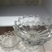 سرویس کریستال 12نفره  وقابلمه چینی گل پنبه ای4عددی