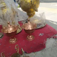 سماور های برنجی زغالی با سینی وکتری قندونی